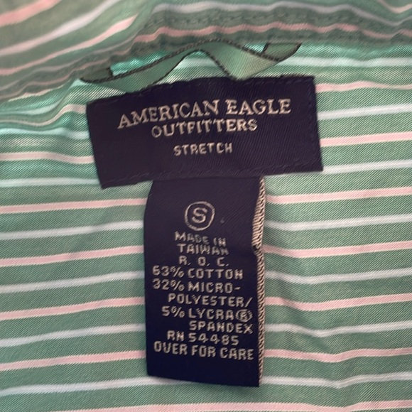 AEO Stretch Button Down Striped Shirt Green & Pink Prep School Academia Small - Picture 9 of 11